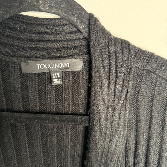 Tocca NY Women's M/L Black Ribbed Knit Duster Cardigan Open Front Long Sleeve - Picture 3 of 3
